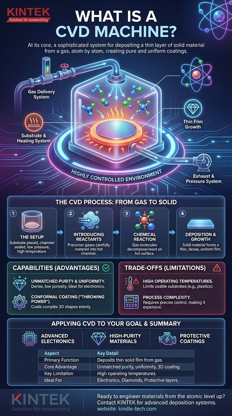 ما هي آلة الترسيب الكيميائي للبخار (CVD)؟ أطلق العنان لقوة ترسيب الأغشية الرقيقة عالية الأداء دليل مرئي