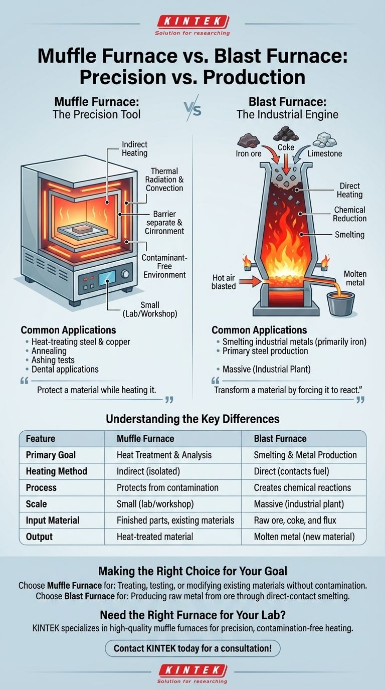 What is the difference between a muffle furnace and a blast furnace? Precision vs. Production Visual Guide