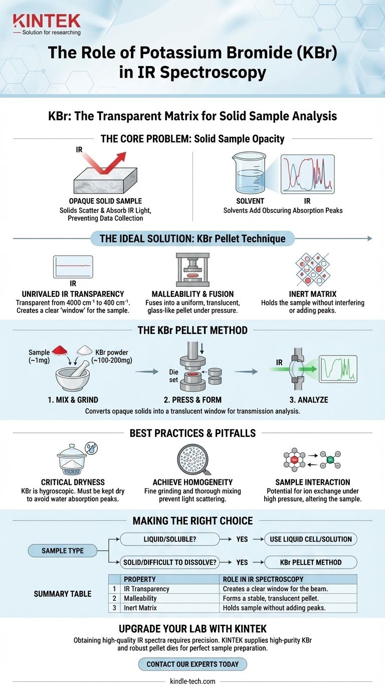적외선(IR) 분광법에서 브롬화 칼륨(KBr)의 용도는 무엇입니까? KBr 펠릿으로 선명한 고체 시료 분석 달성 시각적 가이드