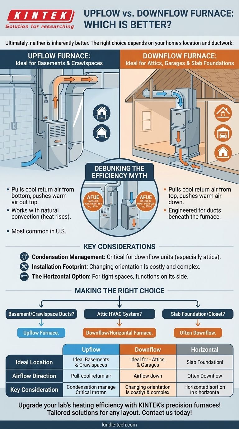 アップフロー炉とダウンフロー炉、どちらが良いですか？適切な選択は、ご自宅の間取りによって異なります。 ビジュアルガイド