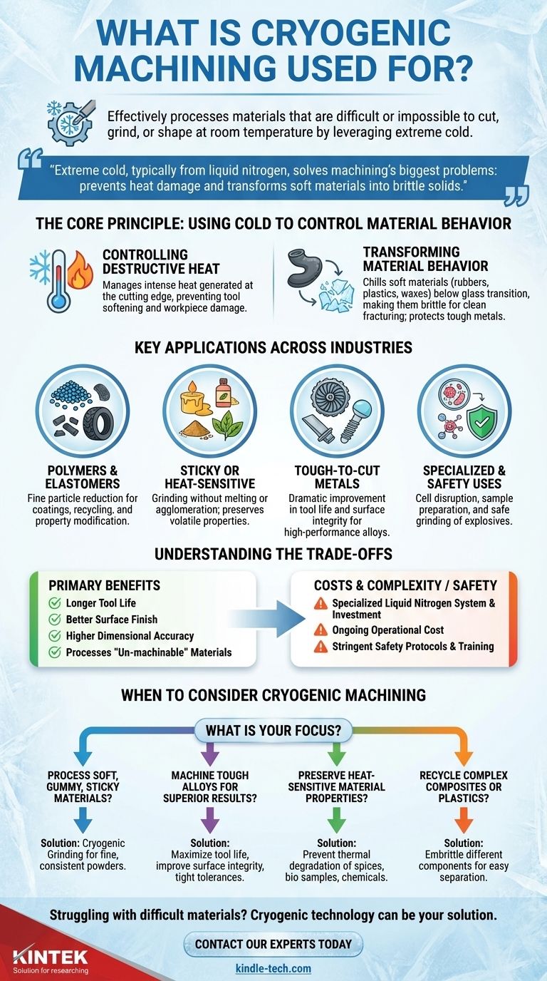 فيما يستخدم التشغيل الميكانيكي المبرد (Cryogenic Machining)؟ معالجة المواد التي لا يمكن تشغيلها بالبرودة الشديدة دليل مرئي