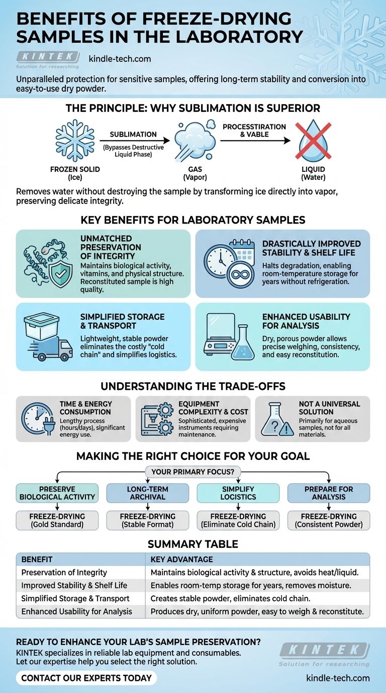 실험실에서 시료를 동결 건조하는 것의 이점은 무엇인가요? 시료의 무결성과 안정성 보존 시각적 가이드