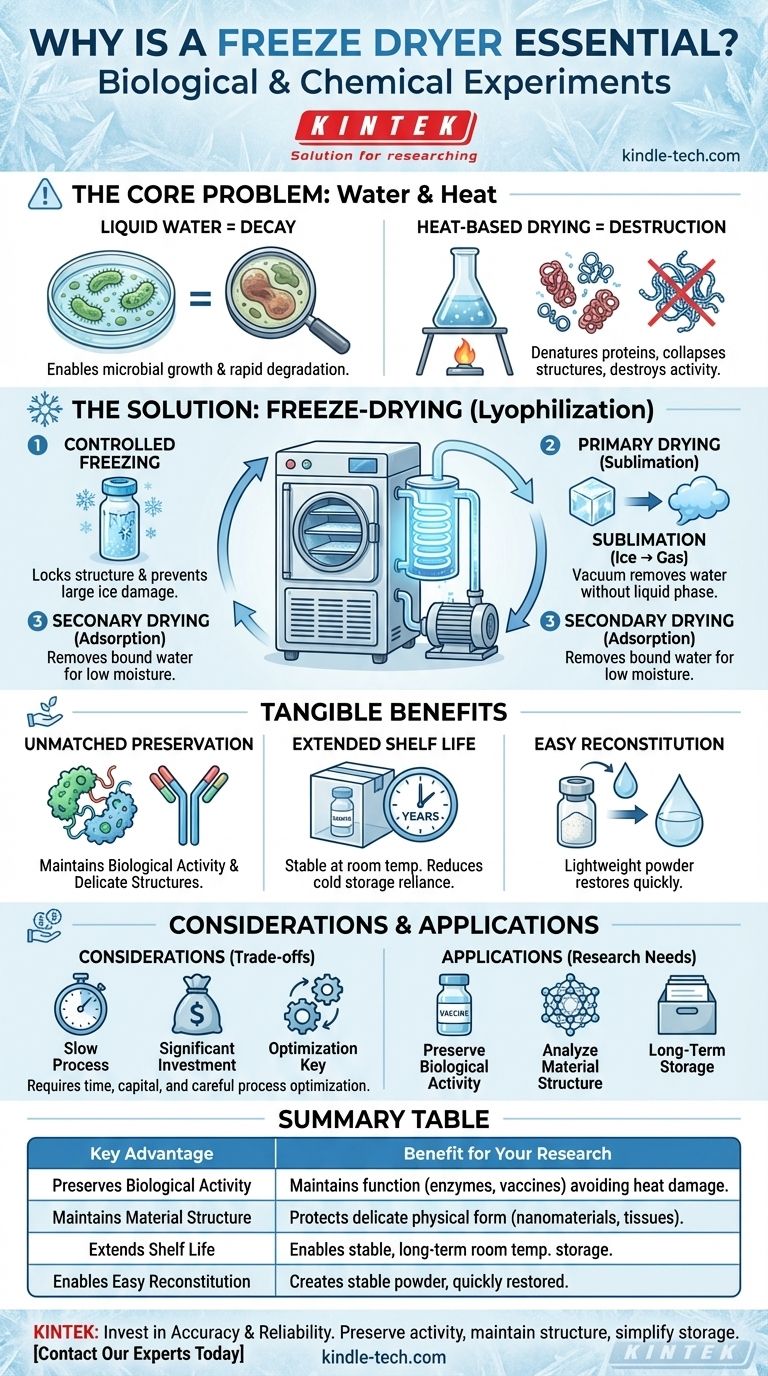 Pourquoi un lyophilisateur est-il considéré comme essentiel dans les expériences biologiques et chimiques ? Préserver l'intégrité des échantillons pour des résultats précis Guide Visuel