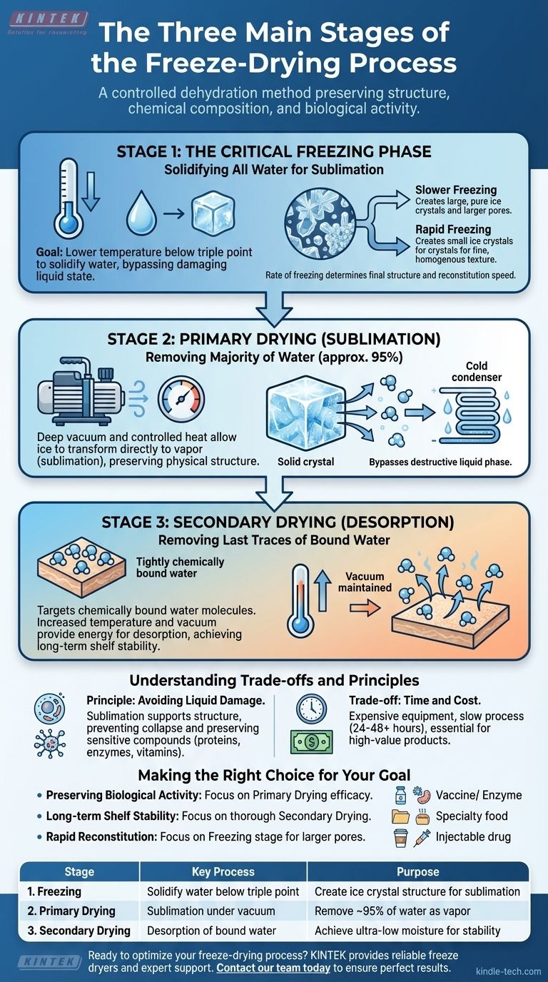 ¿Cuáles son las tres etapas principales del proceso de liofilización? Domina la sublimación y la desorción Guía Visual