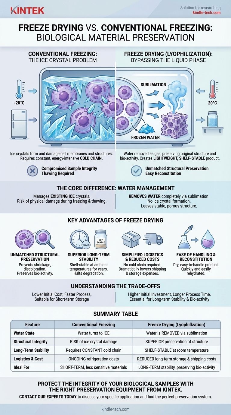 Как сублимационная сушка соотносится с обычным замораживанием для сохранения биологических материалов? Достижение долгосрочного, стабильного хранения Визуальное руководство