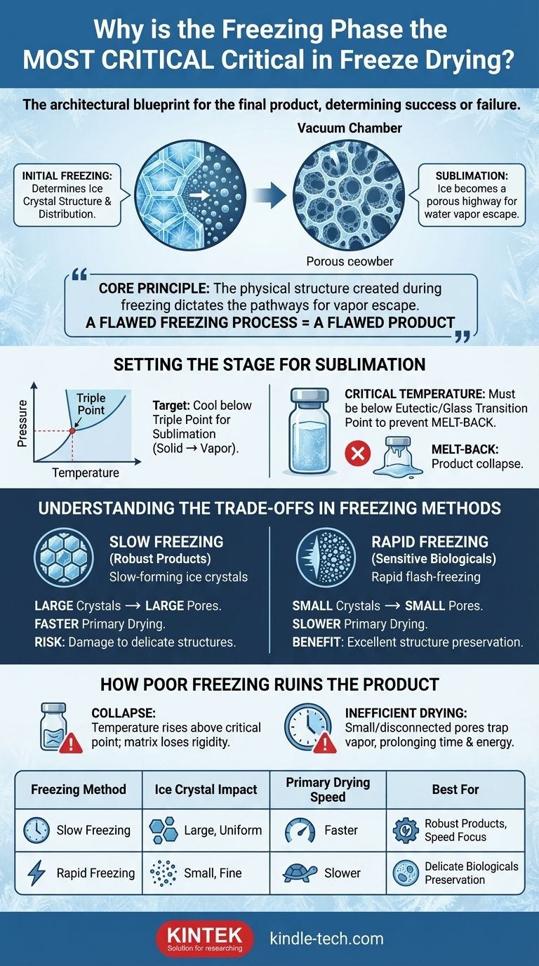 ¿Por qué la fase de congelación se considera la más crítica en la liofilización? Establece el plano para el éxito Guía Visual