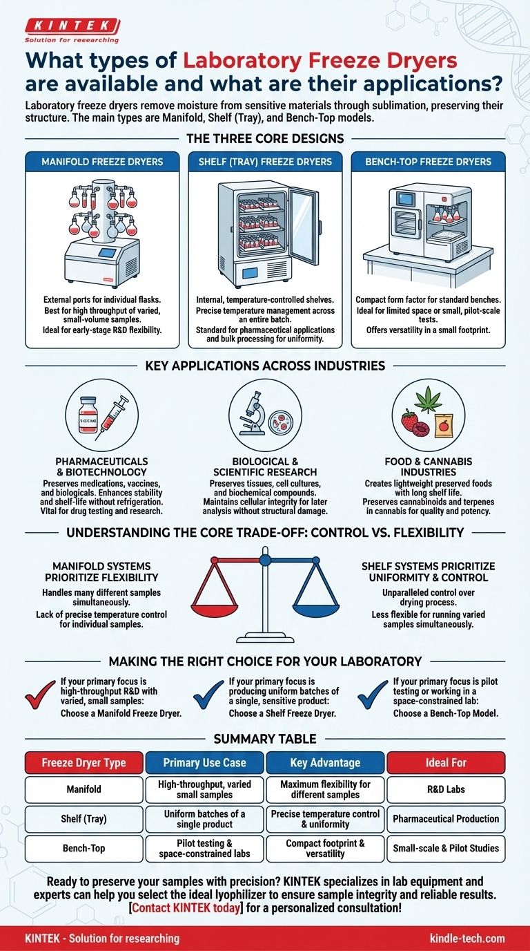 Que tipos de liofilizadores de laboratório estão disponíveis e quais são suas aplicações? Escolha o Liofilizador Certo para o Seu Laboratório Guia Visual