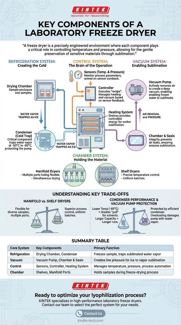 Quais são os componentes principais de um liofilizador de laboratório? Entenda os 4 Sistemas Essenciais para uma Liofilização Bem-Sucedida Guia Visual