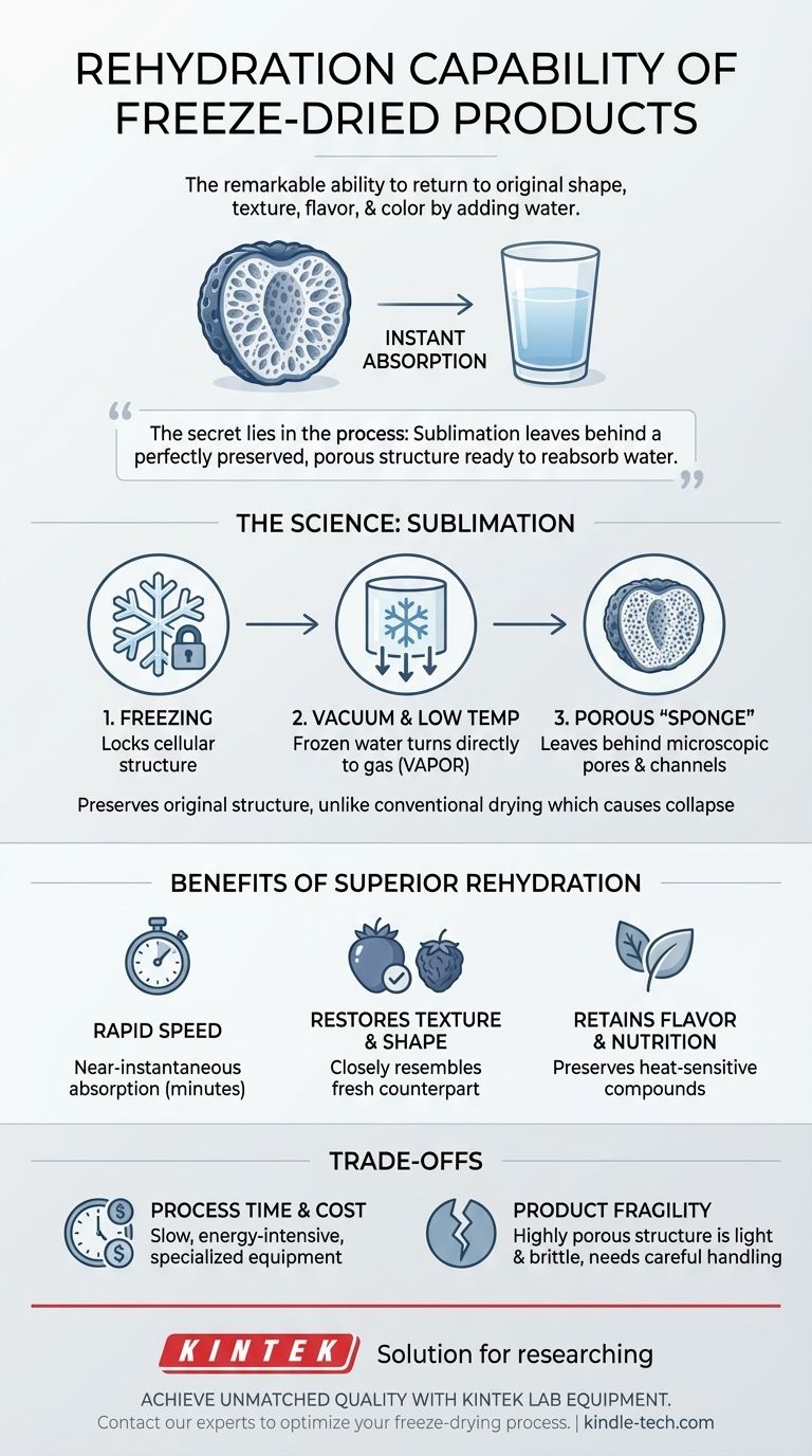 Qual è la capacità di reidratazione dei prodotti liofilizzati? Ottieni Qualità Superiore e Ripristino Istantaneo Guida Visiva