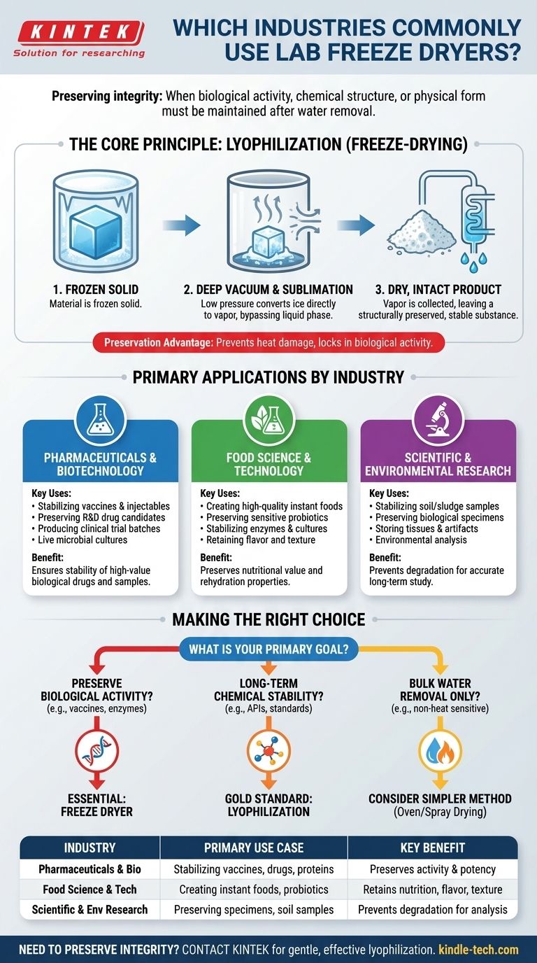 ¿Qué industrias utilizan comúnmente los liofilizadores de laboratorio? Preserve Materiales Sensibles con Liofilización Guía Visual