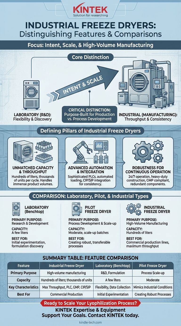 Qu'est-ce qui distingue les lyophilisateurs industriels des autres types ? Échelle, automatisation et puissance de production Guide Visuel