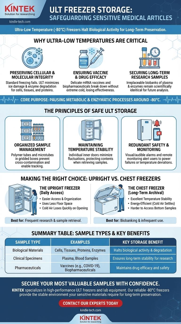 What types of sensitive medical articles can be stored in ULT freezers? Preserve Critical Samples at -80°C Visual Guide