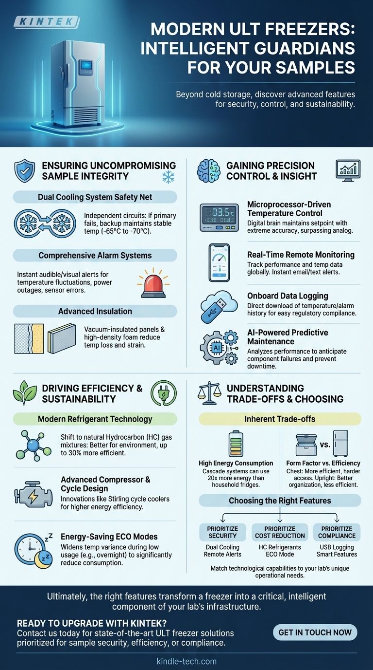 ما هي الميزات التكنولوجية الإضافية التي توفرها مجمدات درجة الحرارة المنخفضة جداً (ULT)؟ تعظيم أمان العينات وكفاءتها دليل مرئي