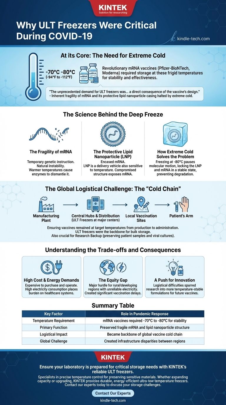 Why were ULT freezers particularly important during the COVID-19 pandemic? Essential for mRNA Vaccine Storage Visual Guide