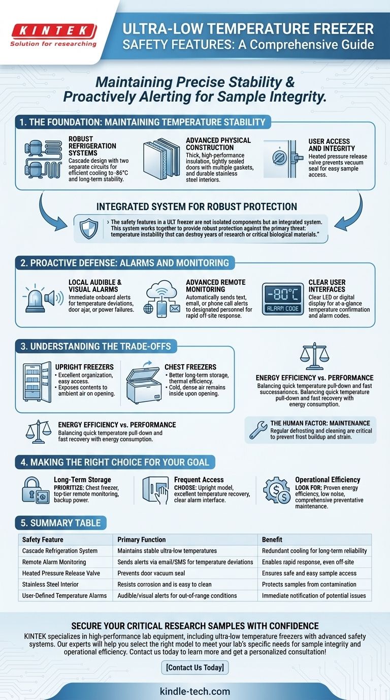 Какие функции безопасности обычно встречаются в морозильных камерах со сверхнизкими температурами? Обеспечьте целостность образцов с помощью расширенной защиты Визуальное руководство