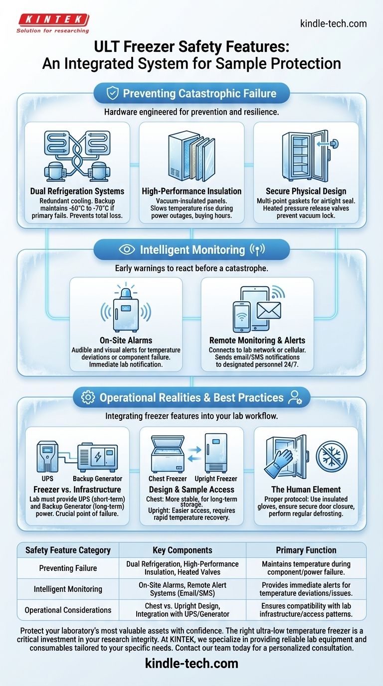 Quais recursos de segurança são comumente incluídos em freezers ULT? Proteja suas amostras críticas contra perdas catastróficas Guia Visual