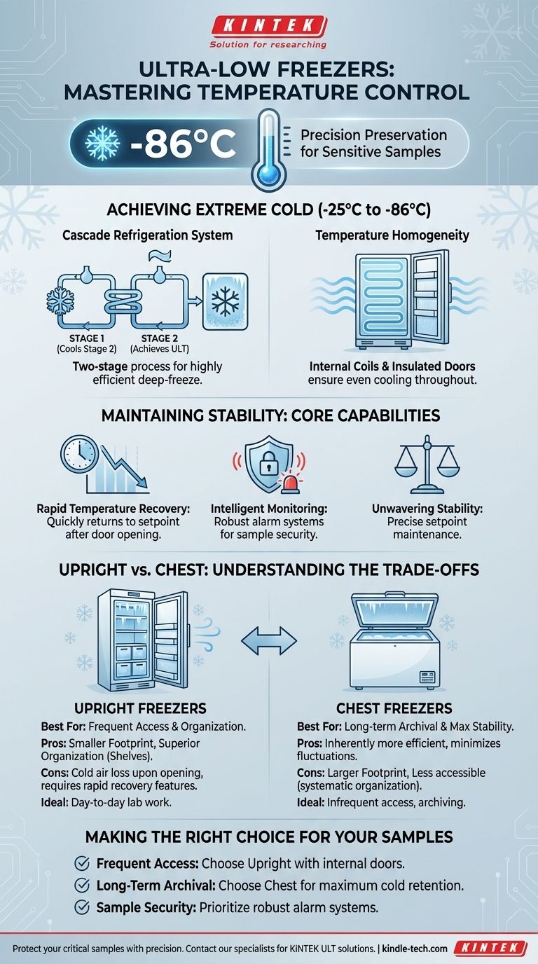 Каковы возможности контроля температуры у сверхнизкотемпературных морозильников? Точная стабильность до -86°C Визуальное руководство