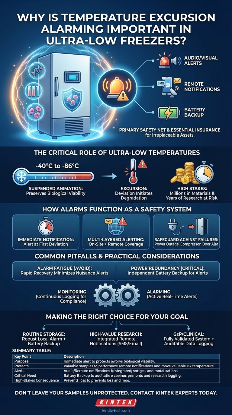 Why is temperature excursion alarming important in ultra-low freezers? Protect Your Valuable Samples from Catastrophic Loss Visual Guide