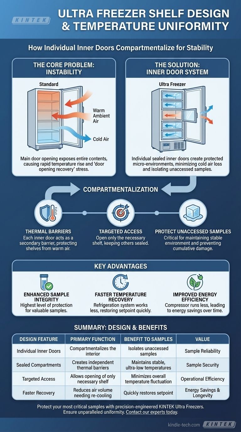 Comment les étagères à l'intérieur d'un congélateur ultra-bas sont-elles conçues pour maintenir l'uniformité de la température ? Assurer l'intégrité des échantillons grâce à des étagères compartimentées Guide Visuel