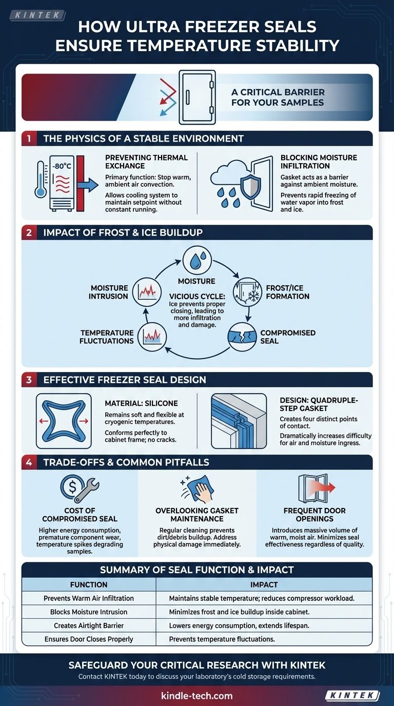 ¿Cómo contribuye el sello de un ultracongelador a la estabilidad de la temperatura? Protegiendo sus muestras con una barrera crítica Guía Visual