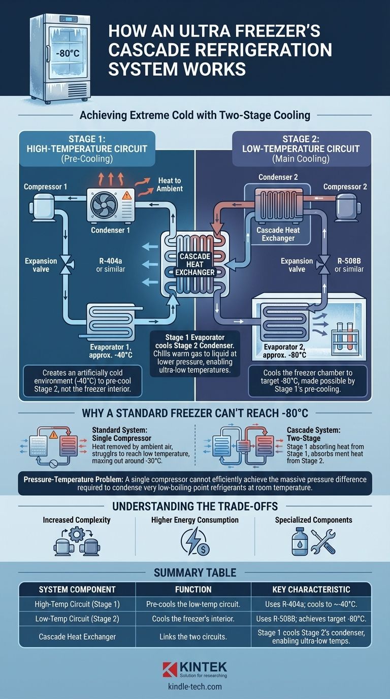Como funciona o sistema de refrigeração de um Ultra Congelador? A Refrigeração em Cascata de Dois Estágios Explicada Guia Visual