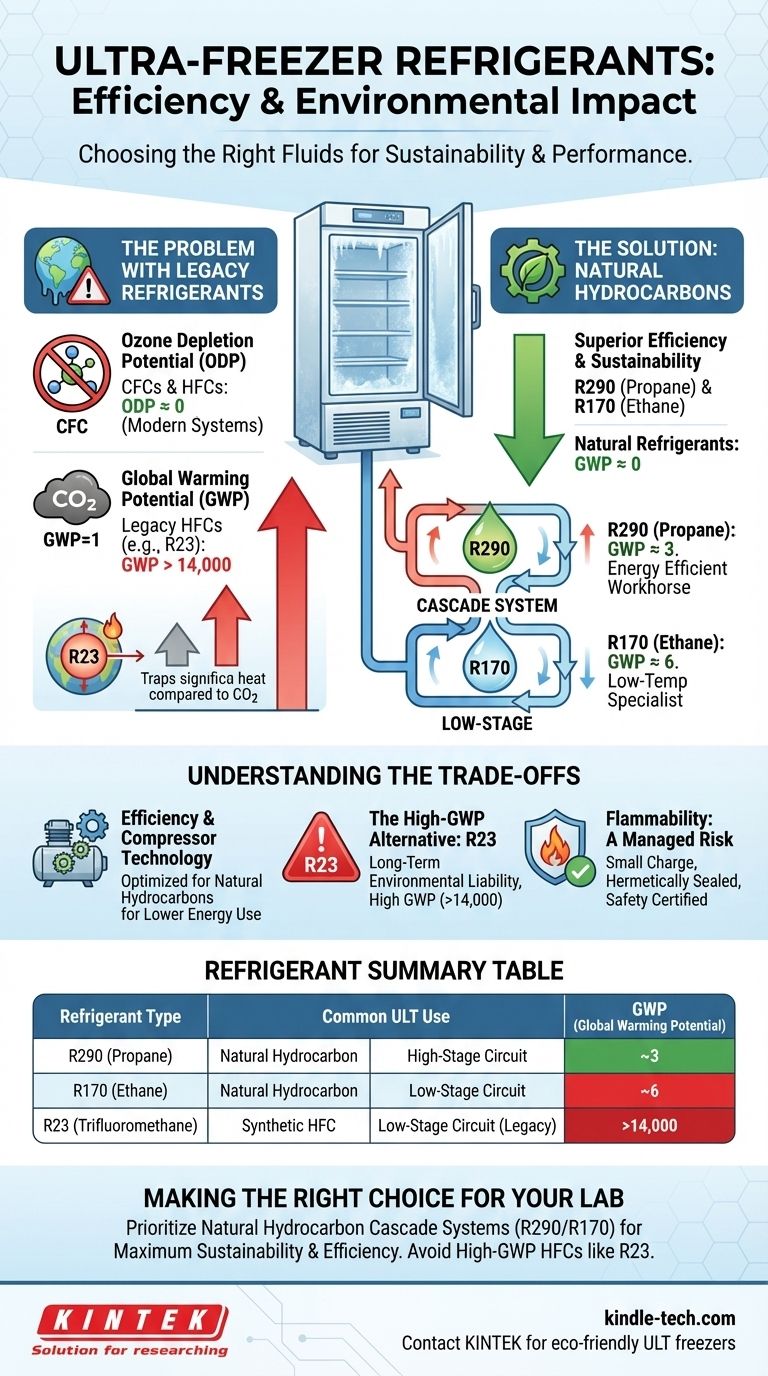 What are the most efficient and environment-friendly refrigerant fluids used in Ultra Freezers? Choose Natural Hydrocarbons for a Greener Lab Visual Guide