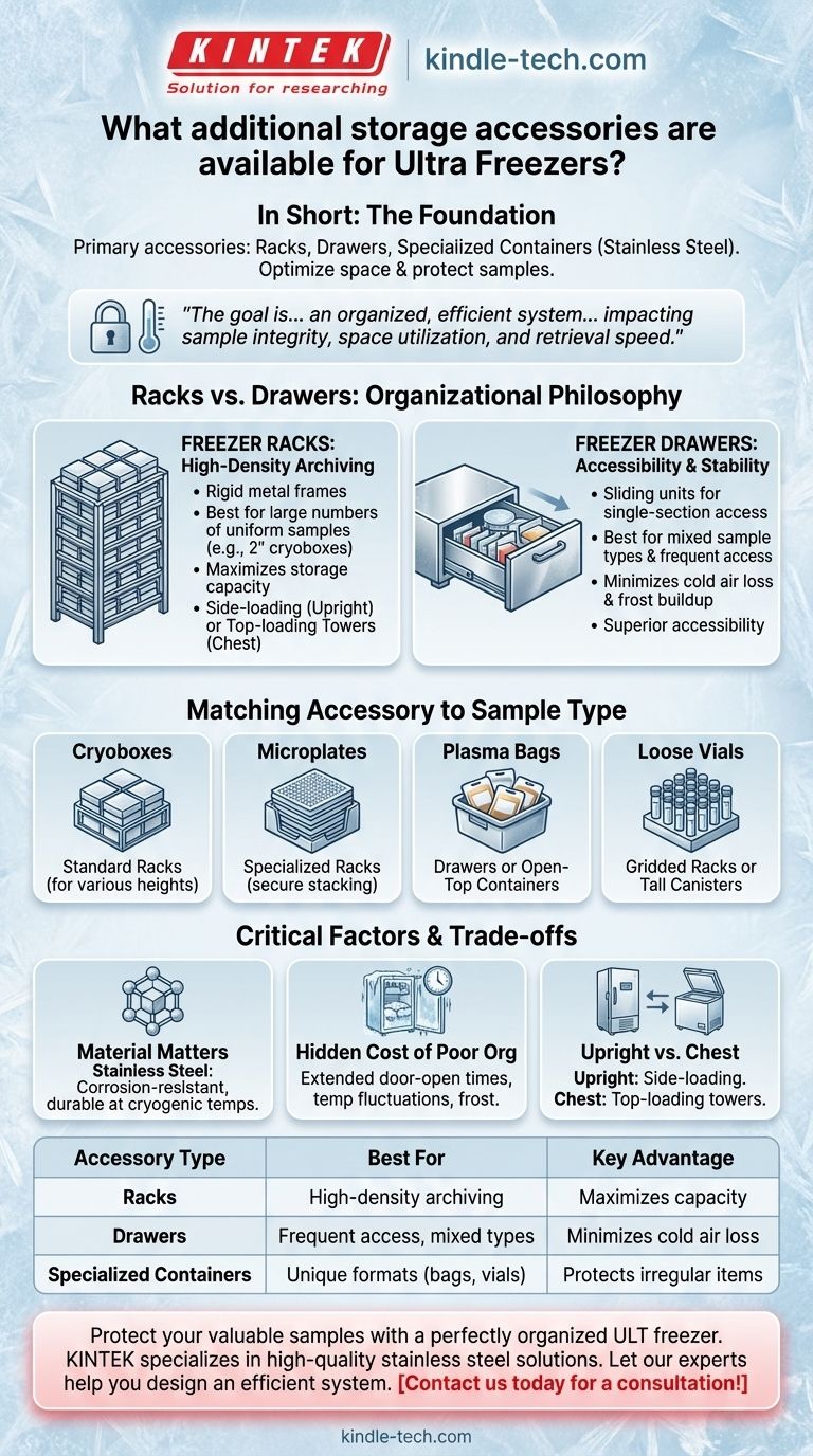 ما هي ملحقات التخزين الإضافية المتوفرة للمجمدات فائقة البرودة؟ حسّن كفاءة التخزين البارد في مختبرك دليل مرئي