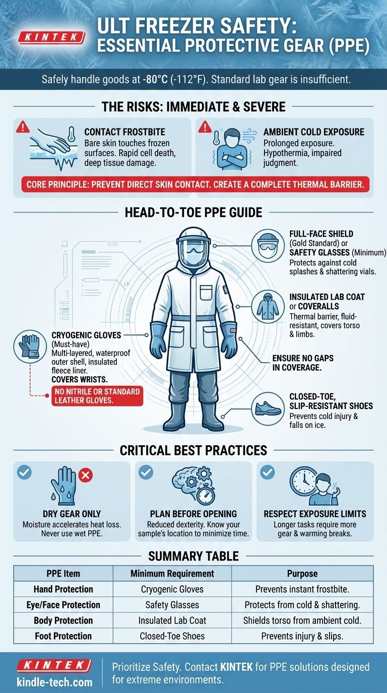 Quale equipaggiamento protettivo è richiesto quando si maneggiano merci all'interno degli Ultra Congelatori? DPI essenziali per la sicurezza in condizioni di freddo estremo Guida Visiva