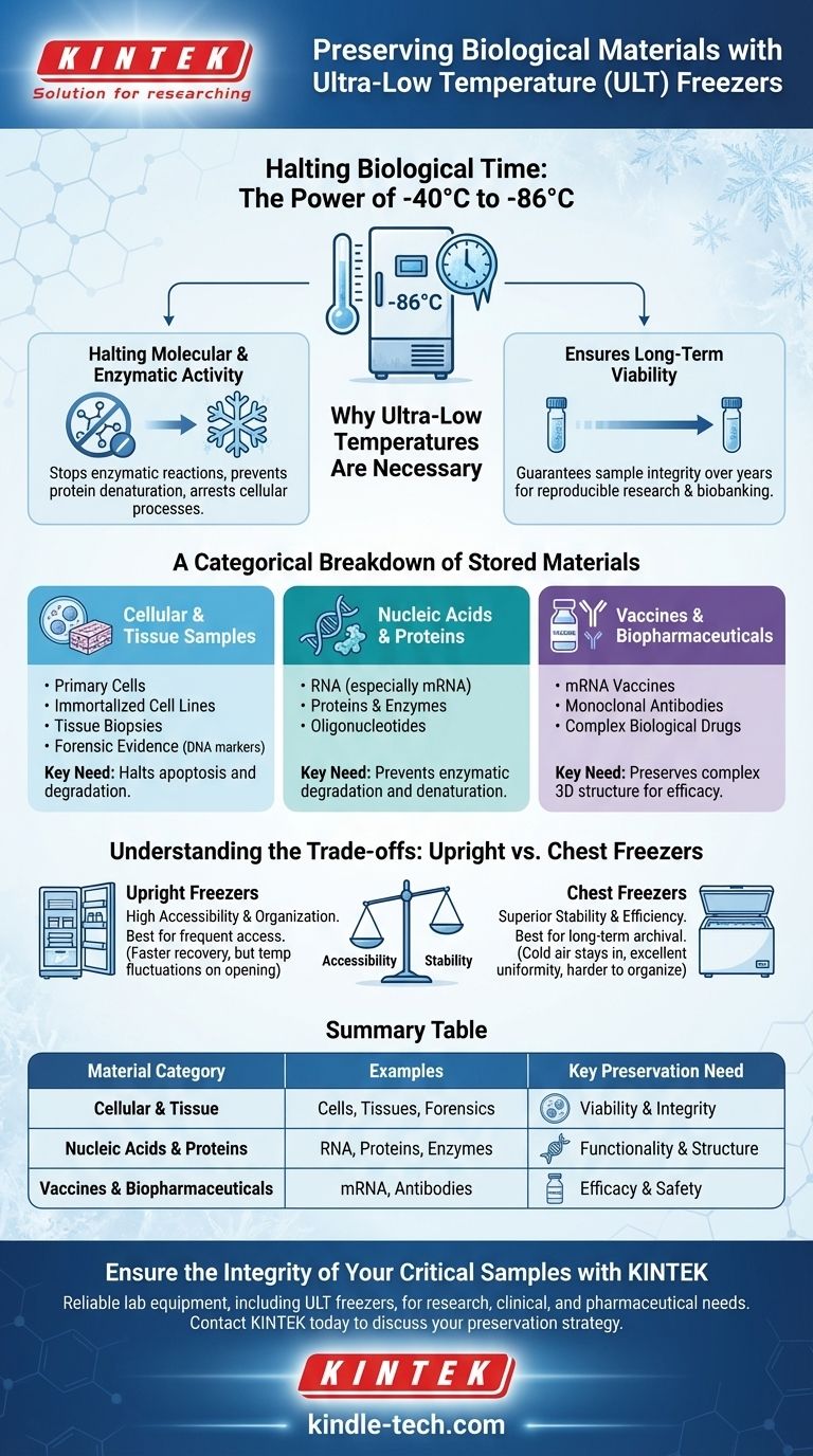 ¿Qué tipos de materiales biológicos se conservan utilizando congeladores de ultra baja temperatura? Asegure la viabilidad a largo plazo de sus muestras Guía Visual