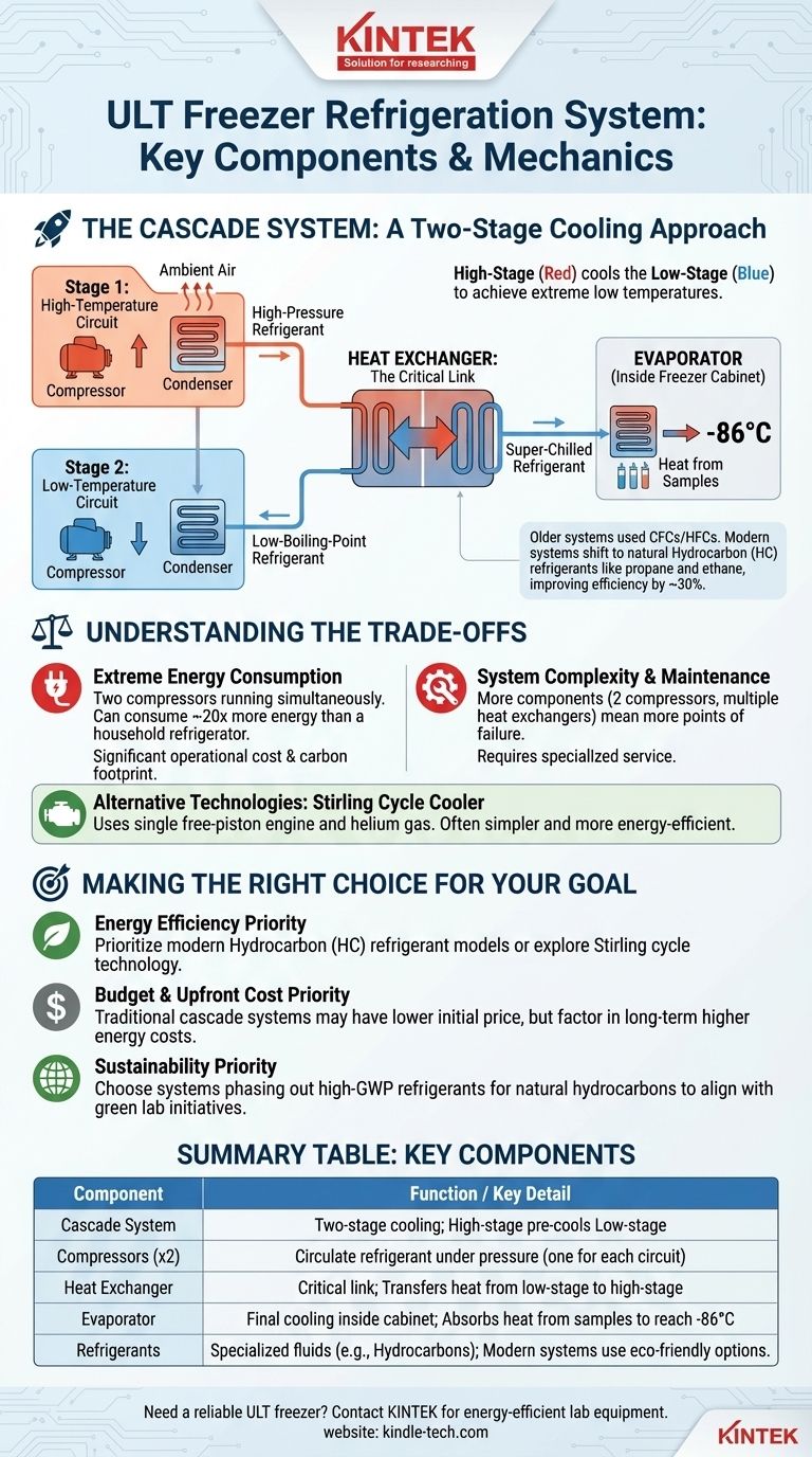 ما هي المكونات الرئيسية لنظام التبريد في مجمدات درجات الحرارة المنخفضة للغاية (ULT)؟ نظرة معمقة على التبريد المتتالي دليل مرئي