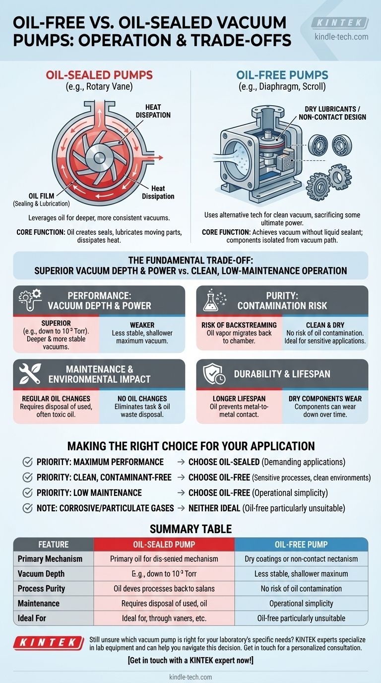 How do oil-free vacuum pumps differ from oil-sealed vacuum pumps in terms of operation? A Guide to Performance vs. Purity Visual Guide