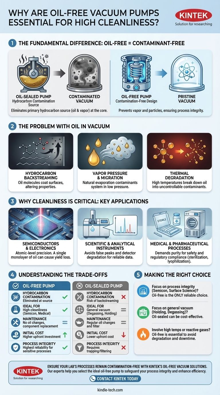 오일 프리 진공 펌프가 높은 청결도가 요구되는 응용 분야에 적합한 이유는 무엇입니까? 순도 및 공정 무결성을 위한 필수 요소 시각적 가이드