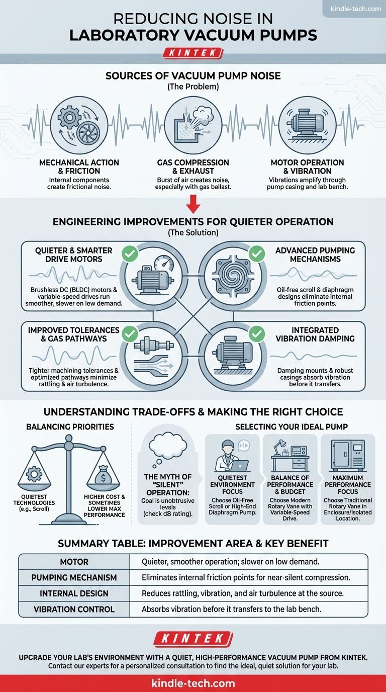 실험실 진공 펌프의 소음 감소를 위해 어떤 개선이 이루어졌습니까? 더 조용한 작동으로 더 생산적인 실험실 환경을 조성합니다 시각적 가이드