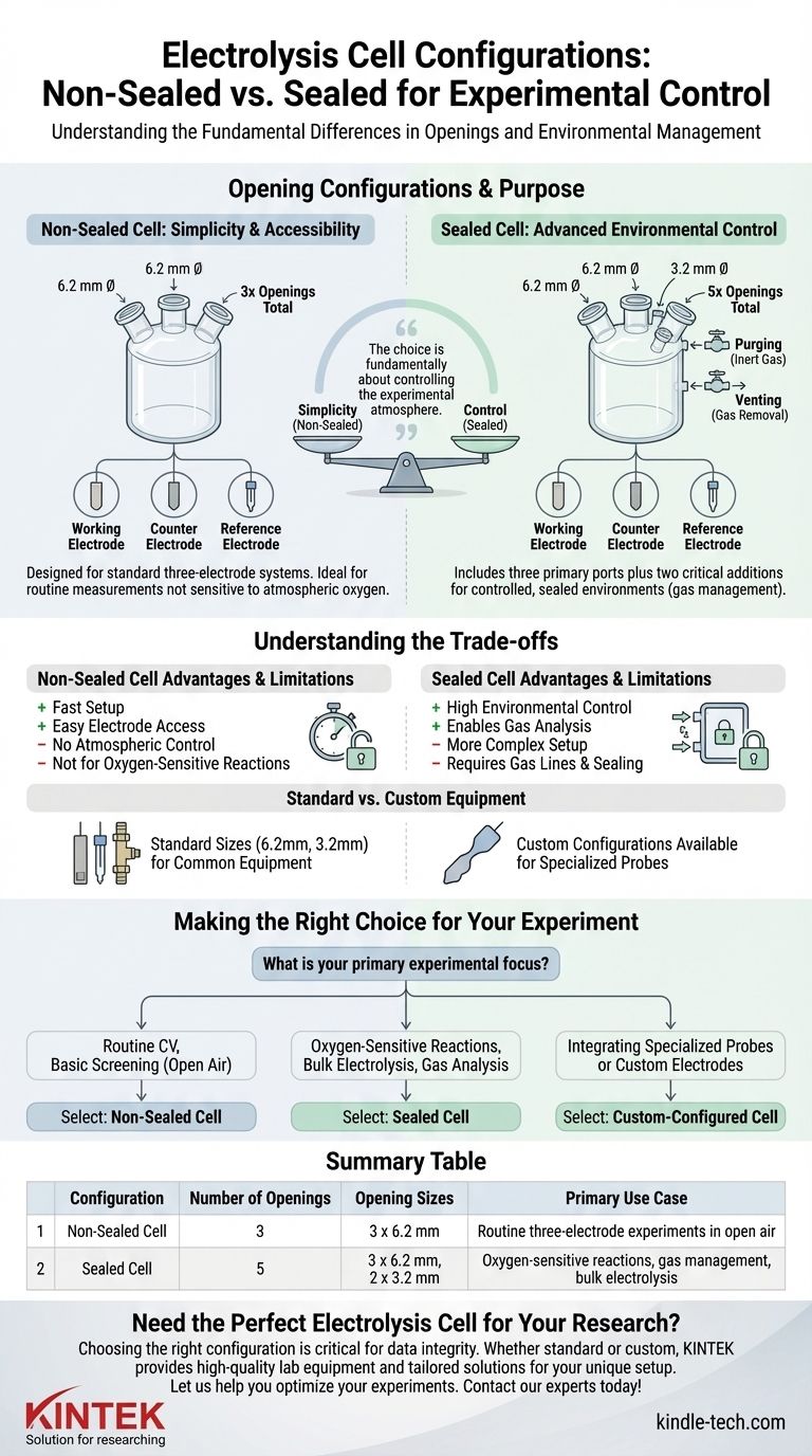 Wie sind die Öffnungskonfigurationen für die nicht-abgedichteten und abgedichteten Versionen der Elektrolysezelle? Optimieren Sie Ihr elektrochemisches Setup Visuelle Anleitung