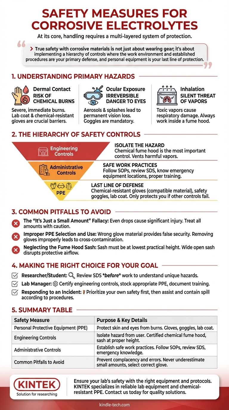 Quali misure di sicurezza dovrebbero essere adottate quando si utilizzano elettroliti corrosivi? Protezione Essenziale per il Tuo Laboratorio Guida Visiva