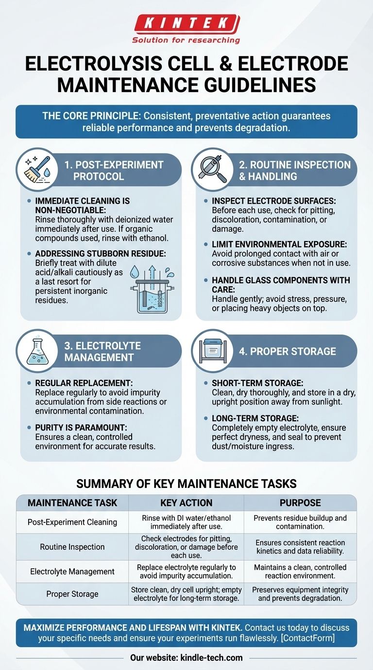 Quelles sont les directives pour l'entretien et le soin réguliers de la cellule d'électrolyse et des électrodes ? Assurez la longévité et des résultats précis Guide Visuel