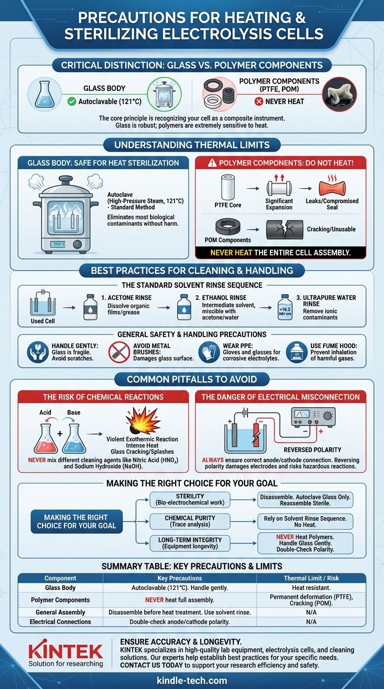 ما هي الاحتياطات اللازمة لتسخين أو تعقيم خلية التحليل الكهربائي؟ تجنب إتلاف المكونات الحساسة دليل مرئي