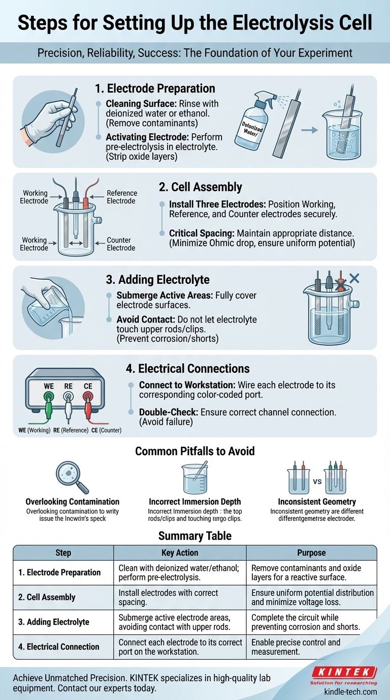 Каковы этапы настройки электролитической ячейки во время эксперимента? Освойте настройку для получения точных электрохимических данных Визуальное руководство