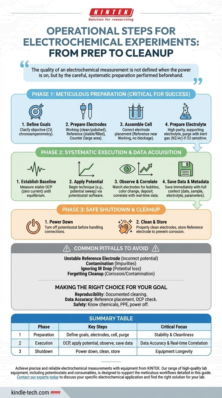 전기화학 실험 중 따라야 할 작동 단계는 무엇입니까? 정확하고 재현 가능한 결과를 위한 가이드 시각적 가이드