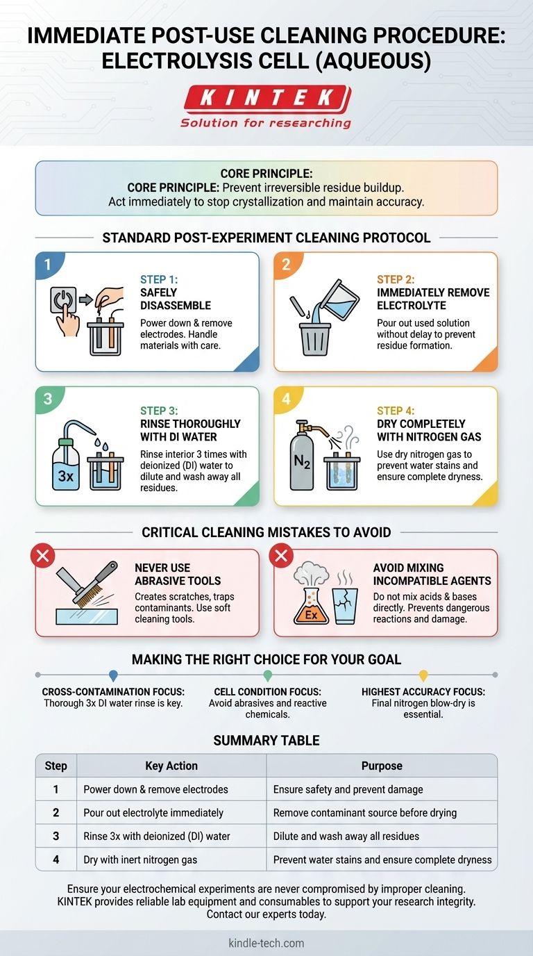 ما هو إجراء التنظيف الفوري بعد الاستخدام لخلية التحليل الكهربائي؟ منع تراكم البقايا للحصول على نتائج دقيقة دليل مرئي