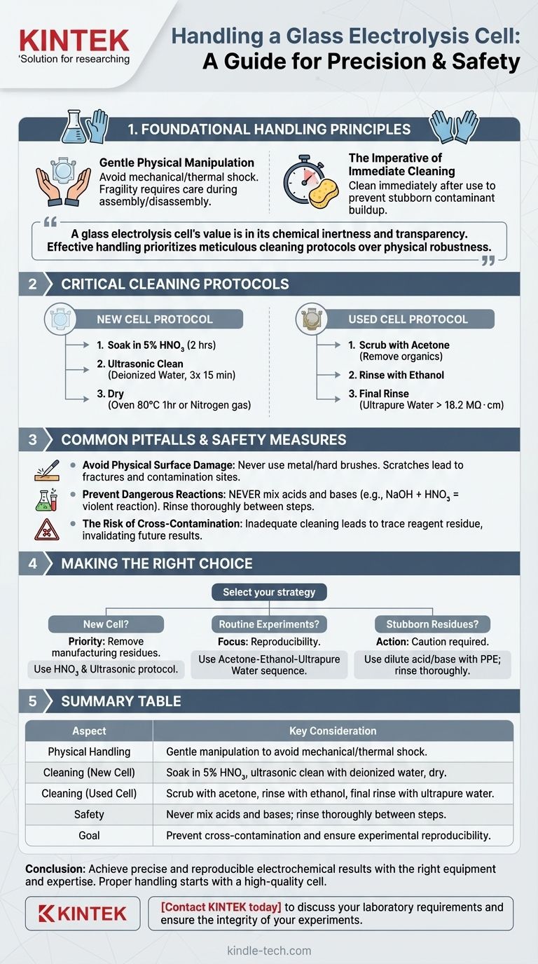 Qual è il consiglio generale per la manipolazione di una cella elettrolitica in vetro? Garantire risultati elettrochimici accurati Guida Visiva