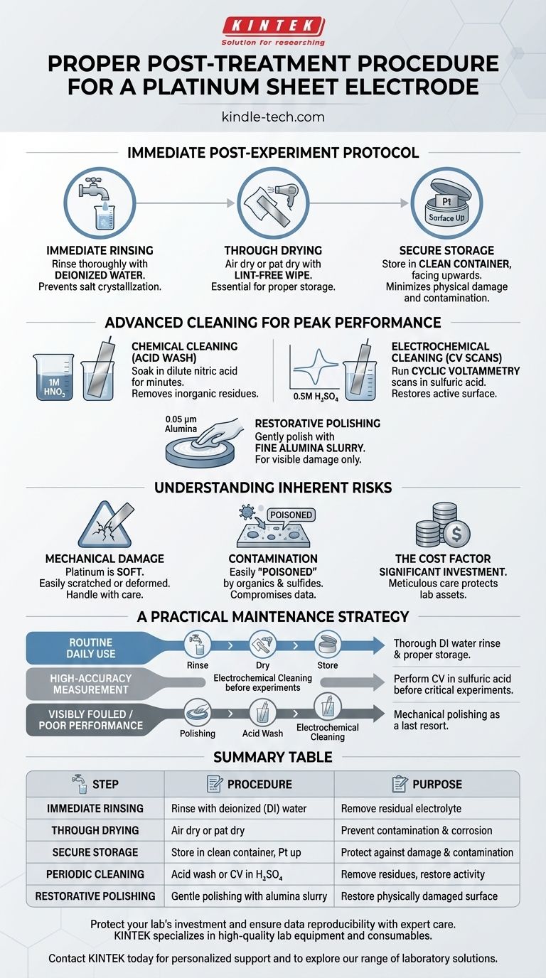 Quelle est la procédure de post-traitement appropriée pour une électrode en feuille de platine ? Assurez une précision à long terme et protégez votre investissement Guide Visuel
