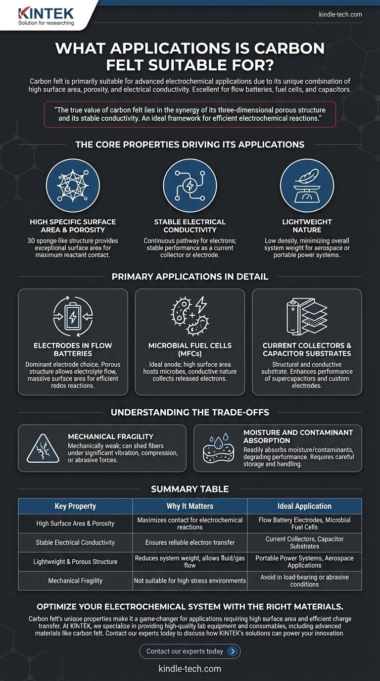 What applications is carbon felt suitable for? Ideal for High-Performance Electrochemical Systems Visual Guide