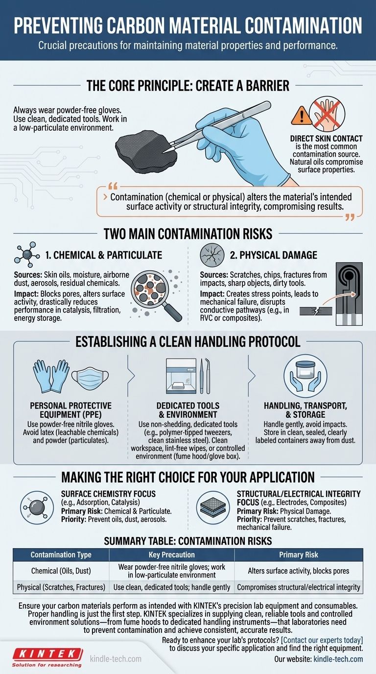 Welche Vorsichtsmaßnahmen sollten beim Umgang mit Kohlenstoffmaterialien getroffen werden, um Kontaminationen zu vermeiden? Schützen Sie die Integrität Ihres Materials Visuelle Anleitung