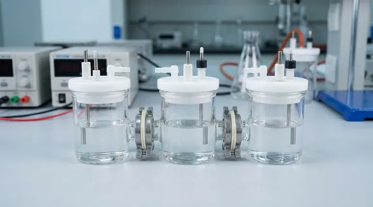 Qual è la struttura di una cella elettrolitica a tre scomparti di tipo H? Sblocca la precisione per reazioni elettrochimiche complesse