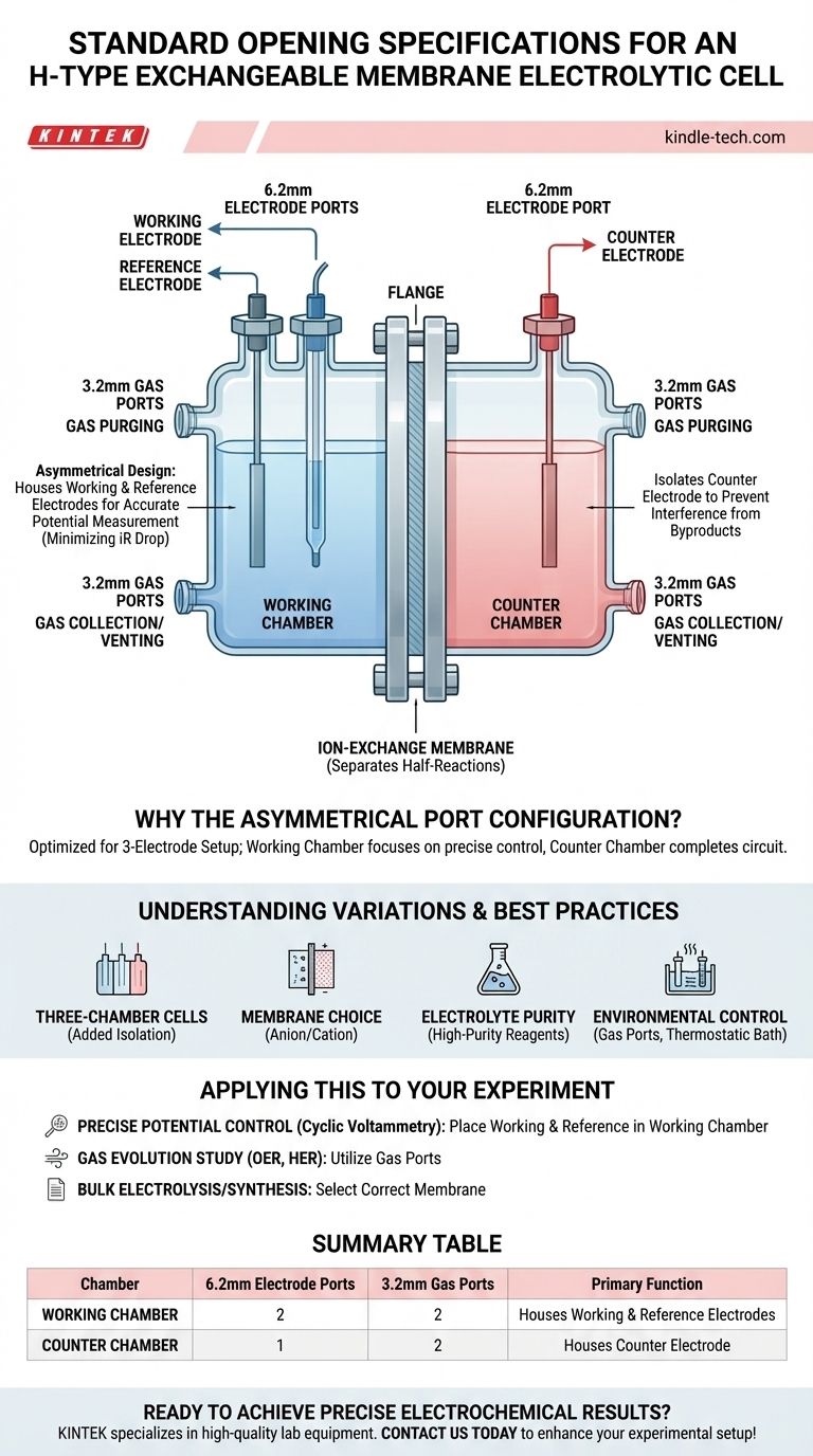H형 교환막 전해 전지의 표준 개구 사양은 무엇입니까? 정밀 전기화학을 위한 비대칭 포트 시각적 가이드