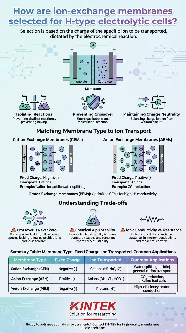 Comment les membranes échangeuses d'ions sont-elles sélectionnées pour les cellules électrolytiques de type H ? Assurer un transport ionique optimal et la pureté de la réaction Guide Visuel