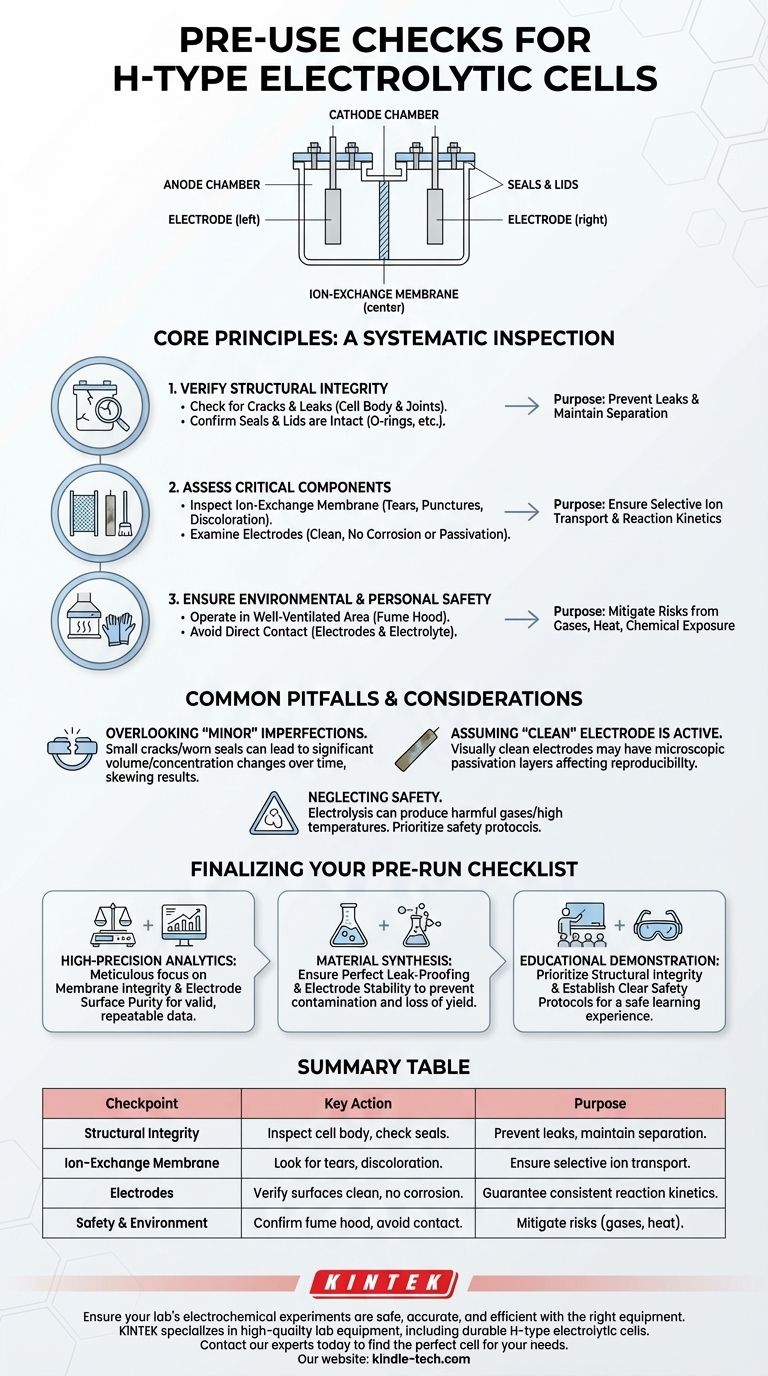 Quelles vérifications doivent être effectuées avant d'utiliser une cellule électrolytique de type H ? Assurer la sécurité de l'expérience et la précision des données Guide Visuel