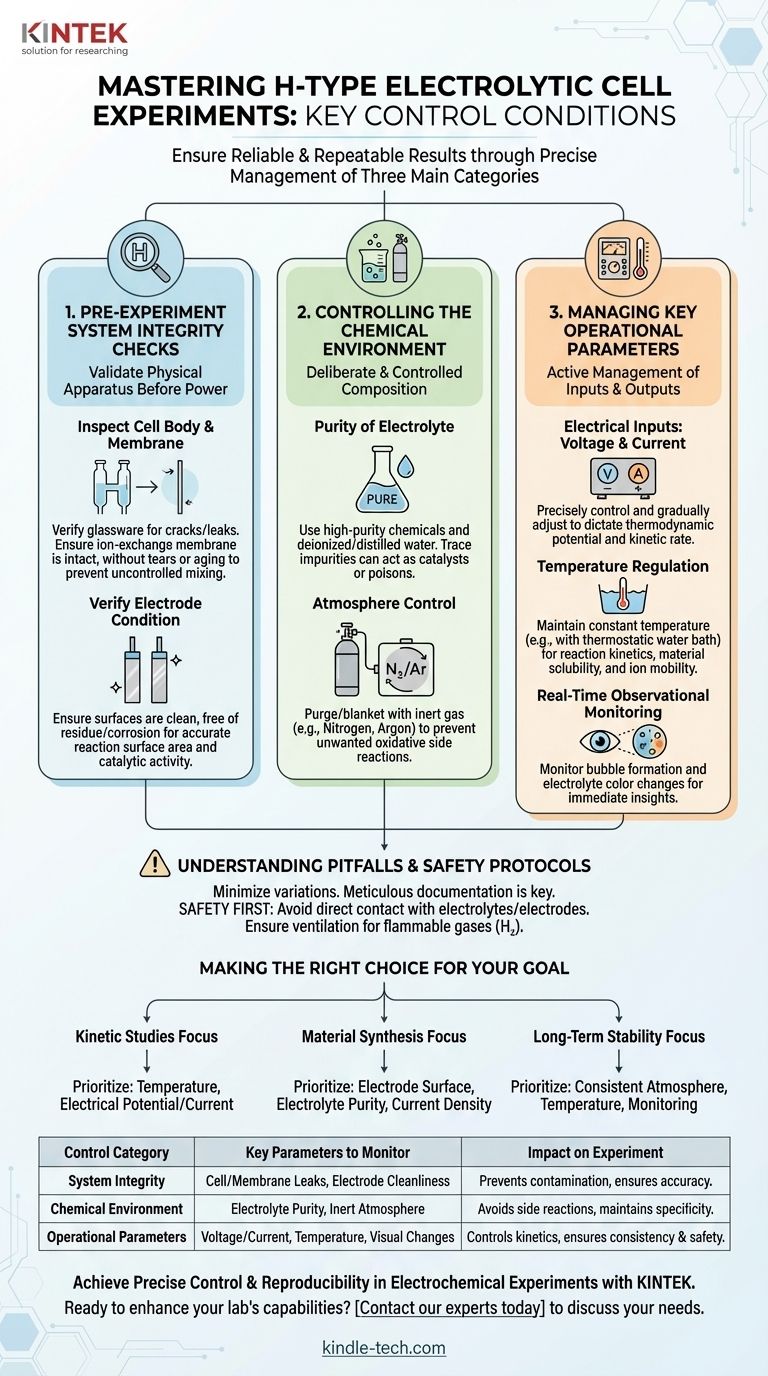 Какие экспериментальные условия необходимо контролировать при использовании электролитической ячейки H-типа? Обеспечение надежных и воспроизводимых результатов Визуальное руководство
