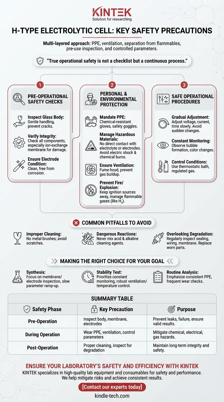 ما هي احتياطات السلامة الرئيسية التي يجب اتباعها أثناء تشغيل خلية التحليل الكهربائي من النوع H؟ إرشادات أساسية لتجارب خالية من المخاطر دليل مرئي